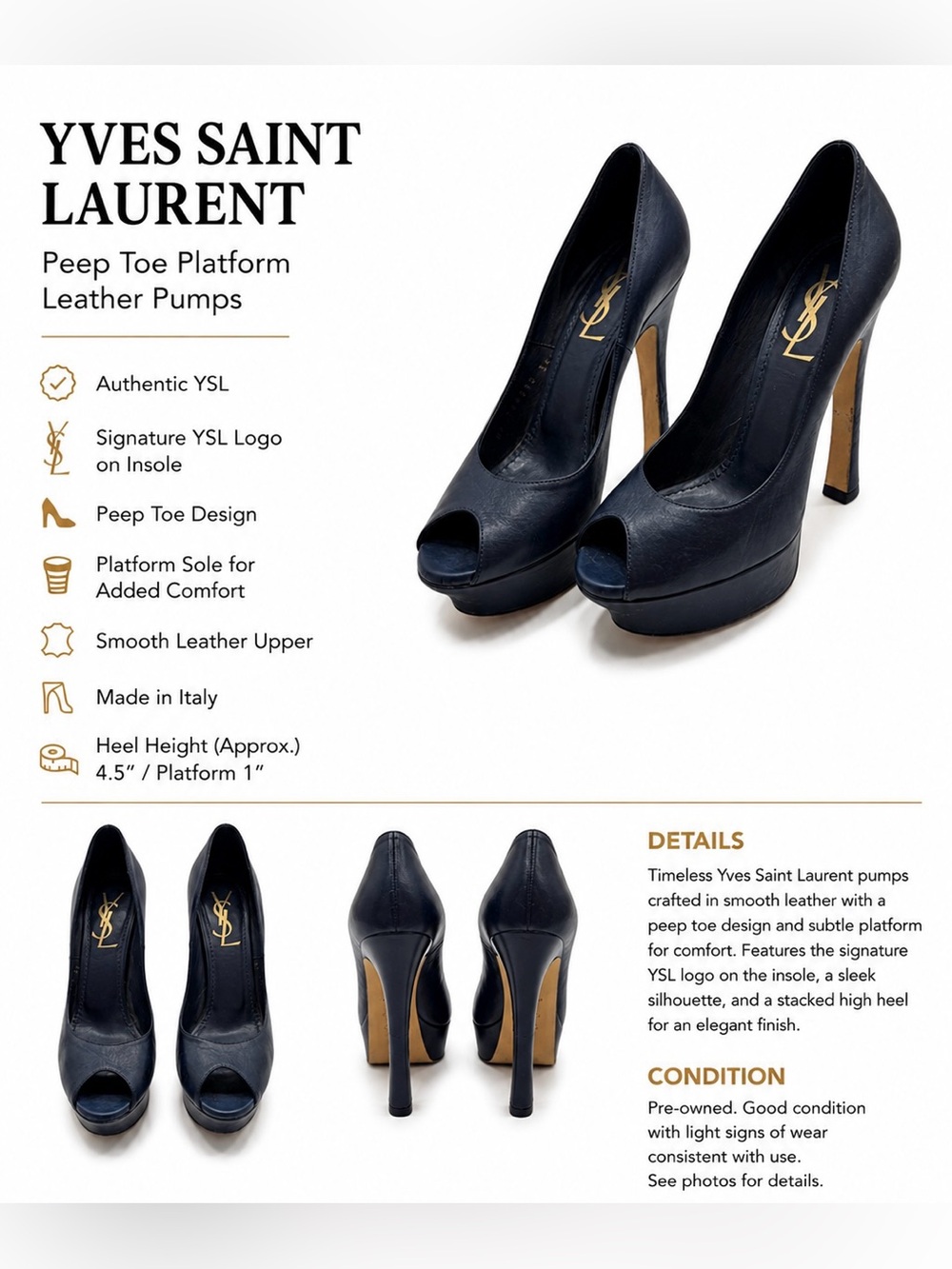 Yves Saint Laurent Black Leather Peep-Toe Platform Pumps